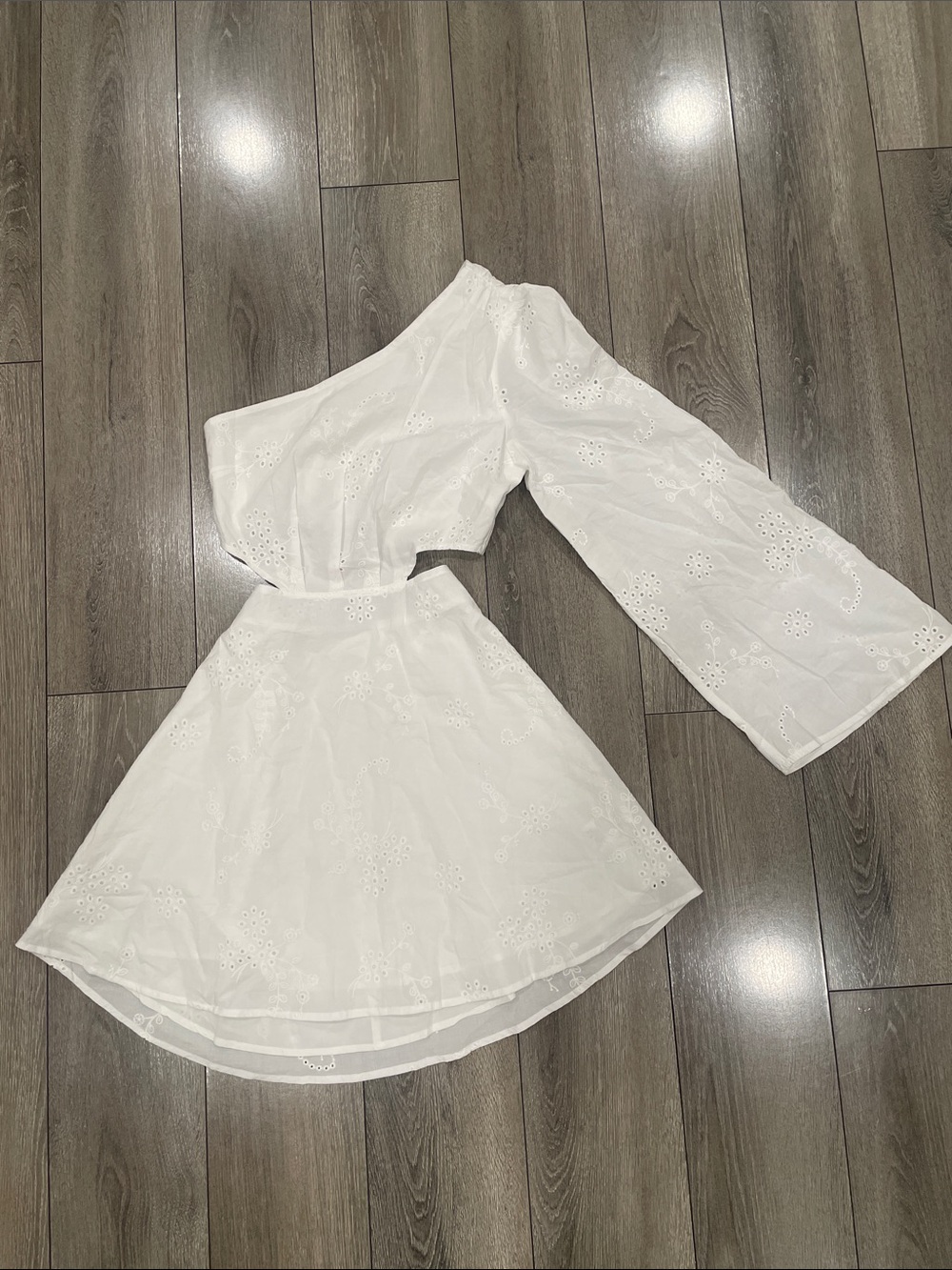 White One-Shoulder Eyelet Two-Piece Dress